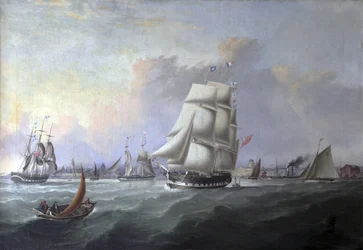De haven van Liverpool: Op de voorgrond het schip John Campbell, eigenaar Isaac Bold