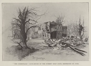 De Hermitage, Clubhuis van de Surrey Golf Club, verwoest door Brand