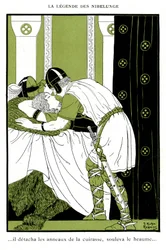 Legende van de Nibelungen: Siegfried omhelst de Walkure Brunhilde
