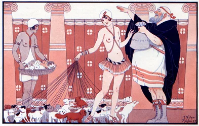 Drie Vrouwelijke Prijzen - Prijs van de kleine oude oma uit een groot gezin - illustratie uit la Vie Parisienne, 1919