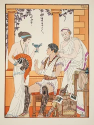 Gewonde soldaat met zijn arm in een mitella, illustratie uit 