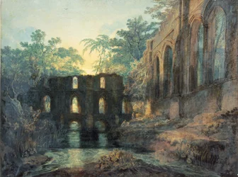 Abdij van de fonteinen (aquarel)