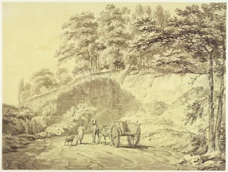 Man met paard en wagen die een steengroeve binnenrijdt, ca. 1797