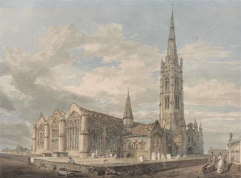 Noordoostelijk gezicht op de kerk van Grantham, Lincolnshire