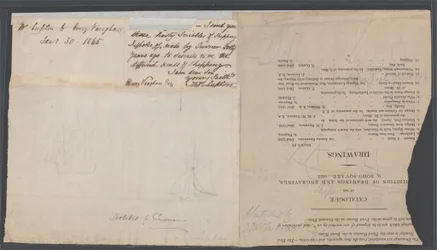 Schets van twee schepen op een cataloguspagina, c.1823