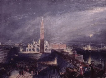 Piazza San Marco, Venetië (maanlicht) gegraveerd door George Hollis, gepubliceerd in 1881
