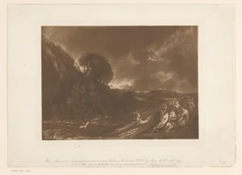Stormachtig landschap met vloed en drenkelingen