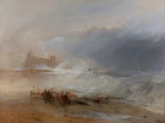 Strandjutters - Kust van Northumberland, met een stoomboot die een schip van de kust helpt