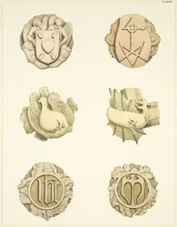 Gewelfstenen (bossen) in het plafond van Redcliffe Church