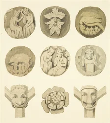Gewelfstenen (kraagstenen) in het plafond van de Redcliffe-kerk