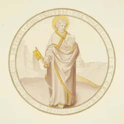 Glas-in-loodraam in de privékapel van het bisschoppelijk paleis: St. Peter
