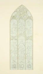 Glas-in-loodraam aan de oostkant van de noordbeuk van de kathedraal van Bristol