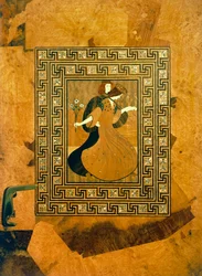 Galante scène, decoratieve inleg op deur naar muziekkamer, tekening door Joseph Maria Olbrich (1867-1908), Wenen, Oostenrijk