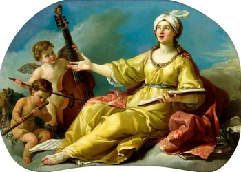 Een Personificatie van Muziek, Zingend met Putti die een Viool en een Fluit bespelen, 1758