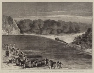 De Anglo-Amerikaanse expeditie van Mr H M Stanley voor de verkenning van Centraal-Afrika, Kalulu Falls, de dood van Kalulu