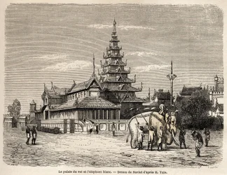 Het paleis van de koning van Ava, in Amarapoura (het huidige Birma). Gravure in Le tour du monde, nouveau journal des voyages.