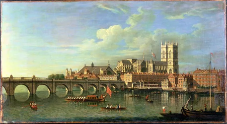 Een uitzicht op Westminster met de koninklijke sloep en andere schepen