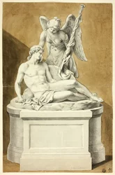 Monument met dode krijger en engel