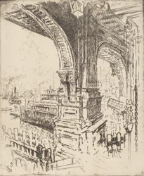 Binnen de veerboot, Cortlandt Street, New York