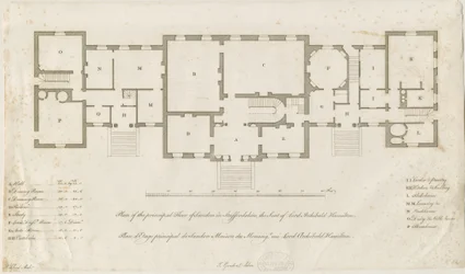Sandon Hall - Plan van de hoofdverdieping: gravure, nd [1769-1771]
