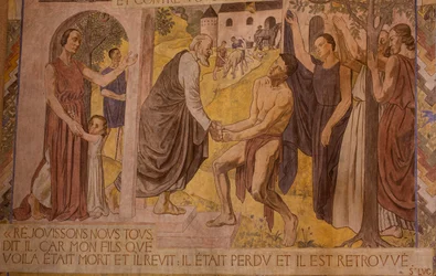 De Verloren Zoon. Fresco in de kathedraal van Nanterre