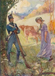 Een koe voor zich uit drijvend, passeerde Laura Secord de Amerikaanse wachtposten, c1909, c1920