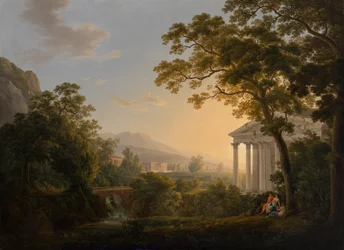 Ideaal landschap met tempelgebouwen