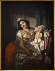 Portret van Madame Sermet of de roos en de knoop. Schilderij door Joseph Roques (1754-1847), olieverf op doek rond 1788. Franse kunst.