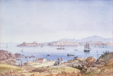 Corfu vanaf het Eiland Vidho, 1789