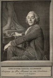 Portret van Christophe-Gabriel Allegrain (1710-1795) Franse beeldhouwer (gravure naar het schilderij van Joseph-Siffrein Duplessis)