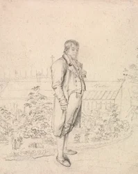 Een Schets van Sir Walter Scott in een Tuin