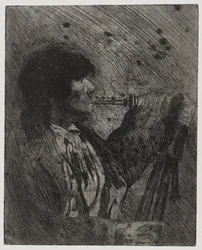 Man die doedelzak speelt, gedrukt door Sigmund Abeles en Edmond Casarella