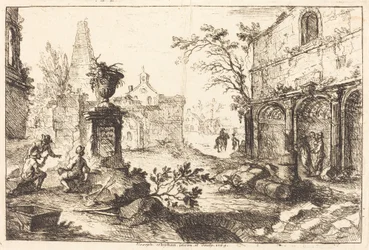 Architectonische fantasie met Romeinse ruïnes