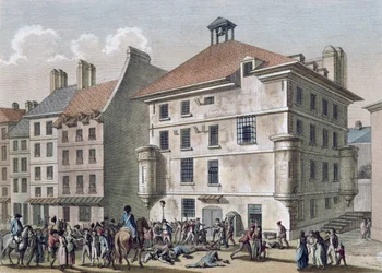 De Septembermoorden: het bloedbad in de Abbaye-gevangenis nabij Saint-Germain-des-Prés, 2-5 september 1792, gegraveerd door Reinier Vinkeles (1741-1816) en Daniel Vrydag (1765-1822)