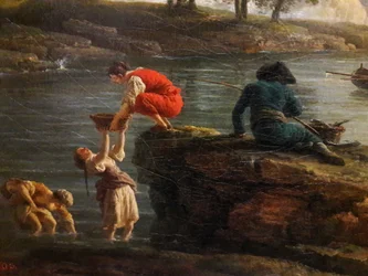 Uitzicht op een haven in de ochtend (Ochtend)


 (detail).