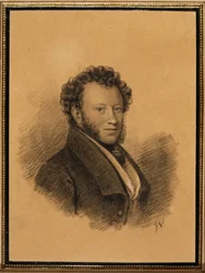 Portret van de auteur Alexander S. Pushkin 1799-1837, 1827