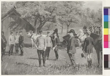 Keizer Franz Joseph I en Keizer Wilhelm II op de Rendezvousplatz in Totis