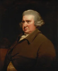 Portret van Erasmus Darwin, halve lengte, in een buffeljas en wit shirt