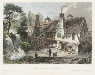 IJzersmederij bij Rouillon, gegraveerd door J. Shury
