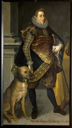 Aartshertog Maximiliaan Ernst met een setter (schilderij op doek)