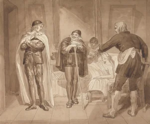 Gil Blas, Terwijl hij Geneeskunde Beoefent onder Dr. Sangrado, Ontmoet Dr. Cuchillo aan het Bed van de Kruidenier