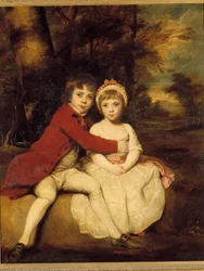 John Parker en zijn zus Theresa Een broer en zus die liefdevol staan. Schilderij door Joshua Reynolds (1723-1792)
