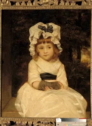 Portret van Penelope Boothby Een klein meisje zit heel wijs. Schilderij door Joshua Reynolds (1723-1792), circa 1788 Privécollectie