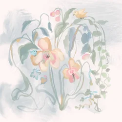 Vogels in pastelkleurige bloemen