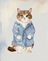 Schattige kat in een blauwe jas