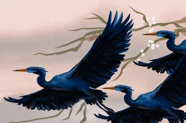 Vliegende blauwe vogels