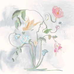 Pastelkleurige vogels en bloemen