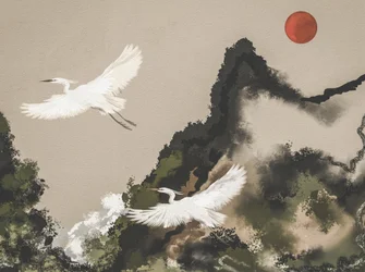 De vlucht van de rode zonreiger