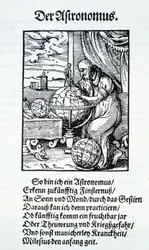 Een astronoom met een vers van Hans Sachs, gepubliceerd Frankfurt 1568