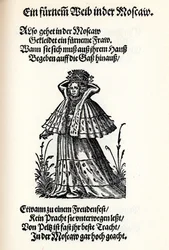 Adellijke vrouw van Moskou. Uit het Frauentrachtenbuch Frankfurt, 1586, 1586